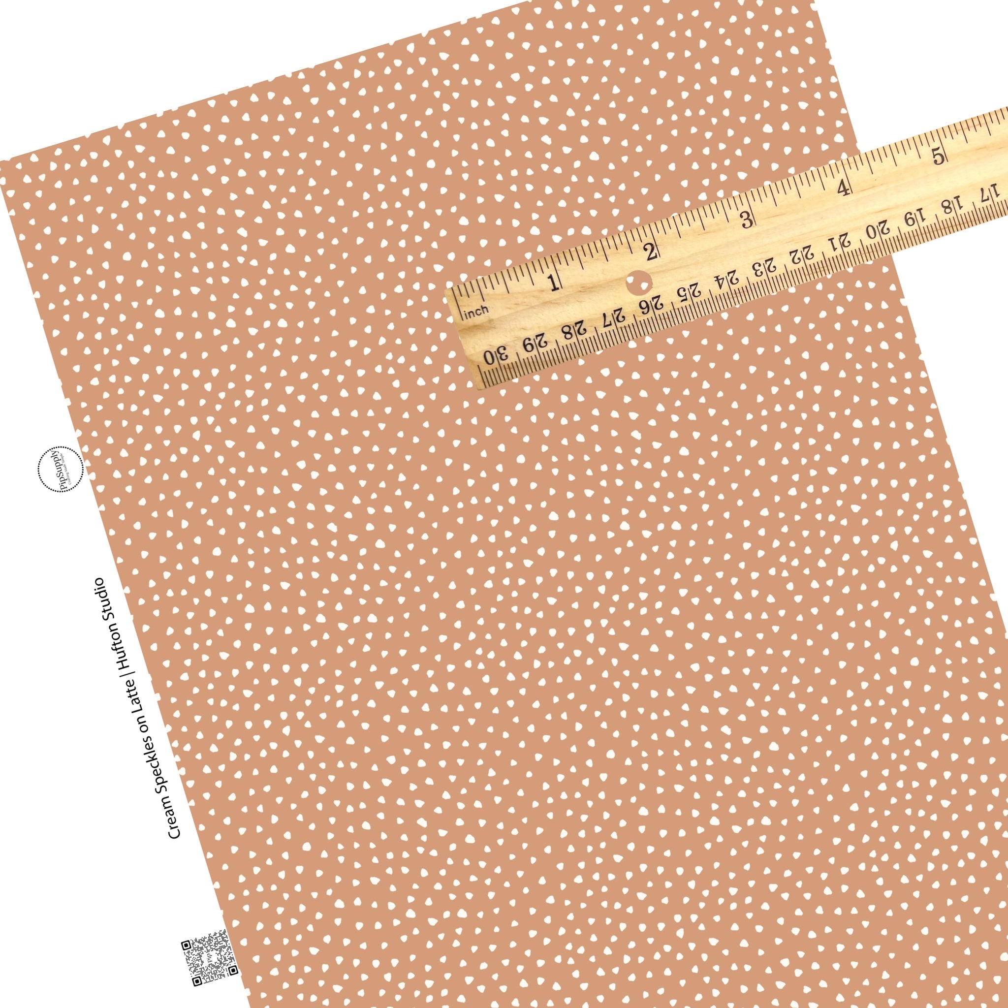 Cream Dots On Tan Pattern Faux Leather Sheet - Cream Speckles on